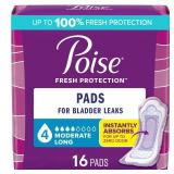 Poise Incontinence Pads for Women - Moderate Absorbency - 4 Drop - Long - 16ct Poise Incontinence Pads for Women - Moderate Absorbency - 4 Drop - Long - 16ct