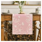 Artoid Mode Pink Bloom Flowers Butterfly Spring Table Runner, Seasonal Holiday Kitchen Dining Table Decoration for Home Party Indoor 13x108 Inch Artoid Mode Pink Bloom Flowers Butterfly Spring Table Runner, Seasonal Holiday Kitchen Dining Table Decoration for Home Party Indoor 13x108 Inch