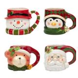 Certified International Set of 4 Santa Snowman Teddy Bear and Penguin Ceramic Christmas Mugs 5.5 Certified International Set of 4 Santa Snowman Teddy Bear and Penguin Ceramic Christmas Mugs 5.5