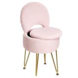 GREENSTELL Small Vanity Stool Chair with Storage and Folding Back, 13\' x 13\' x 17.7\' Faux Fur Soft Ottoman for Teenager, 4 Metal Legs with Anti-Slip Feet, Furry Padded Seat for Makeup, Bedroom, Pin GREENSTELL Small Vanity Stool Chair with Storage and Folding Back, 13\' x 13\' x 17.7\' Faux Fur Soft Ottoman for Teenager, 4 Metal Legs with Anti-Slip Feet, Furry Padded Seat for Makeup, Bedroom, Pin