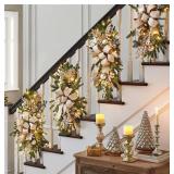 2025 Cordless Christmas Swags Prelit Teardrop Swag Christmas Staircase Decorations Artificial Stairs Christmas Garland with Lights Rustic Christmas Swag for Front Door Wall Window Stair Home Decor (B) 2025 Cordless Christmas Swags Prelit Teardrop Swag Christmas Staircase Decorations Artificial Stairs Christmas Garland with Lights Rustic Christmas Swag for Front Door Wall Window Stair Home Decor (B)