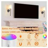 Battery Operated Wall Sconce Set Of Two with Remote Control, Indoor Not Hardwired Dimmable Battery Operated Wall Sconce Light Fixture with Fabric Linen Shade For Bedroom Living Room, Bulb Included ( C Battery Operated Wall Sconce Set Of Two with Remote Control, Indoor Not Hardwired Dimmable Battery Operated Wall Sconce Light Fixture with Fabric Linen Shade For Bedroom Living Room, Bulb Included ( C