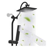 Hibbent cUPU Certified High Pressure 10'' Rainfall Shower Head, Showerhead Combo with 4-mode Handheld Spray, 12'' Adjustable Extension Arm, Extension Bar, Easy Reach Holder, 71'' Hose, Matte Black Hibbent cUPU Certified High Pressure 10'' Rainfall Shower Head, Showerhead Combo with 4-mode Handheld Spray, 12'' Adjustable Extension Arm, Extension Bar, Easy Reach Holder, 71'' Hose, Matte Black