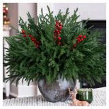 HyeFlora 15 PCS Norfolk Pine Stems with Red Berries Branches,19 Inch Christmas Real Touch Artificial DIY Pine Needles,Faux Cedar Pines Greenery Branches Picks for Vase for Wreaths Garlands Home Déc HyeFlora 15 PCS Norfolk Pine Stems with Red Berries Branches,19 Inch Christmas Real Touch Artificial DIY Pine Needles,Faux Cedar Pines Greenery Branches Picks for Vase for Wreaths Garlands Home Déc