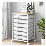 SYKIARIOL Rolling Cart with Drawers,Utility Cart with 6 Drawers,Rolling Storage Cart with Drawers and Wooden Tabletop & Lockable Wheel,White SYKIARIOL Rolling Cart with Drawers,Utility Cart with 6 Drawers,Rolling Storage Cart with Drawers and Wooden Tabletop & Lockable Wheel,White