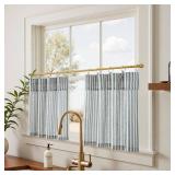 jinchan Striped Linen Kitchen Curtains with Attached Valance 24 Inch Length Cafe Tier Curtains for Living Room Rustic Half Window Light Filtering Rod Pocket Small Drapes 2 Panels Blue jinchan Striped Linen Kitchen Curtains with Attached Valance 24 Inch Length Cafe Tier Curtains for Living Room Rustic Half Window Light Filtering Rod Pocket Small Drapes 2 Panels Blue