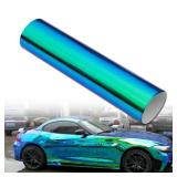 AuMoHall Holographic Laser Green to Blue Chrome Car Vinyl Wrap Glossy Chameleon Vehicle Vinyl Film Car Motorcycle Color Changing Film, 59.84'' x 11.81'' AuMoHall Holographic Laser Green to Blue Chrome Car Vinyl Wrap Glossy Chameleon Vehicle Vinyl Film Car Motorcycle Color Changing Film, 59.84'' x 11.81''