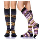 Eyean Women's Knee High Wool Socks Winter Thick Thermal Soft Comfy Over Knee Long High Socks 2 Pairs (Retro B) Eyean Women's Knee High Wool Socks Winter Thick Thermal Soft Comfy Over Knee Long High Socks 2 Pairs (Retro B)