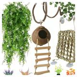 Leopard Gecko Tank Accessories. Reptile Hammock Vines Plants with Coconut Shell Ladder Hideout Hermit Crab Decor for Bearded Dragon Lizard Chameleon Crested Gecko Tortoise Snake Leopard Gecko Tank Accessories. Reptile Hammock Vines Plants with Coconut Shell Ladder Hideout Hermit Crab Decor for Bearded Dragon Lizard Chameleon Crested Gecko Tortoise Snake