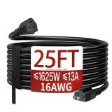 Skrizcable 16/3 25 FT Outdoor Extension Cord Waterproof, Weatherproof & Flame Retardant Black 3 Prong Power Cord Outside for Lawn & Garden, 13 Amps 1625 Watts 125 VAC 16AWG SJTW, ETL Listed Skrizcable 16/3 25 FT Outdoor Extension Cord Waterproof, Weatherproof & Flame Retardant Black 3 Prong Power Cord Outside for Lawn & Garden, 13 Amps 1625 Watts 125 VAC 16AWG SJTW, ETL Listed