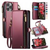 Defencase Compatible with iPhone 14 Pro Case Wallet with RFID Blocking Card Holder for Women Men, Soft PU Leather Magnetic Snap Flip Zipper Strap Wallet Phone Case Fit for iPhone 14 Pro 6.1\', Wine Re Defencase Compatible with iPhone 14 Pro Case Wallet with RFID Blocking Card Holder for Women Men, Soft PU Leather Magnetic Snap Flip Zipper Strap Wallet Phone Case Fit for iPhone 14 Pro 6.1\', Wine Re