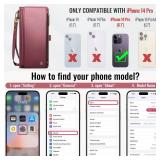 Defencase Compatible with iPhone 14 Pro Case Wallet with RFID Blocking Card Holder for Women Men, Soft PU Leather Magnetic Snap Flip Zipper Strap Wallet Phone Case Fit for iPhone 14 Pro 6.1\', Wine Re Defencase Compatible with iPhone 14 Pro Case Wallet with RFID Blocking Card Holder for Women Men, Soft PU Leather Magnetic Snap Flip Zipper Strap Wallet Phone Case Fit for iPhone 14 Pro 6.1\', Wine Re