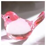 Hand-Blown Glass Bird Figurine with Pink and White Details Hand-Blown Glass Bird Figurine with Pink and White Details