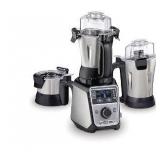 Hamilton Beach Professional 4-in-1 Juicer Mixer Grinder, Commercial-Grade 1400 Watt Motor, 3 Leakproof Jars, For Wet and Dry Spices, Chutneys and Curries, Engineered in India & USA (58770), Stainless 