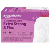 Amazon Basics Extra Strong & Flex Tall Kitchen Drawstring Trash Bags, Tropical Island Scent, 13 Gallon, 40 Count