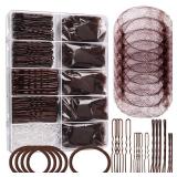Dance Hair Accessories Kit, Ballet Dance Stuff, Hair Nets for Buns, Bobby Pins Brown, Clear Elastic Hair Ties- Brown