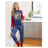 Harry Potter Christmas Matching Pajamas Hogwarts Print Long Sleeves Top and Pant Set- Women:L