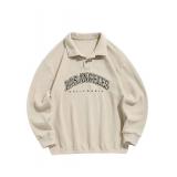 Men's Polar Fleece Sweatshirt Letter Embroidered Half Buttoned Stand Collar Pullover Sweatshirts (5-Coffee, L)