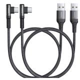 [2 Pack 1.6FT Type C Cable, 3.1A Type C Charger Fast Charging, Right Angle Nylon Braided USB to USB C Cable Compatible with Galaxy S22 S21 S10, Note 10 9 A51 LG G8 G7 Charging Cord