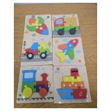 Wooden Toddler Puzzles Gifts Toys, 6 Vehicle Shape Montessori Toys Educational Blocks