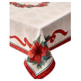 2 Count YiHomer Poinsettia Ribbon Engineered Printed Fabric Christmas Tabletop for Xmas Winter Holiday, Christmas Time, Tablecloth, 52 x 52 Square