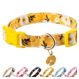 Cotton Dog Collar Yellow Flower Pattern Adjustable for Small to Medium Breed Dogs (S)