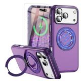 Bonkier for iPhone 17 Pro Max Case [Compatible with Magsafe] [15 FT Military Grade Drop Protection] with Screen Protector & Lens Protector,Shockproof Kickstand Phone Case for iPhone 17 Pro Max(Purple)