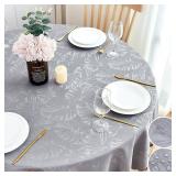 EFFICINATURE Round Tablecloth Grey Table Cloth Leaves Pattern Scalloped Edge Silky Soft Waterproof Washable 50 Inch Fabric Table Cover for 20-38 Dining Kitchen Party Banquet Patio Decoration EFFICINATURE Round Tablecloth Grey Table Cloth Leaves Pattern Scalloped Edge Silky Soft Waterproof Washable 50 Inch Fabric Table Cover for 20-38 Dining Kitchen Party Banquet Patio Decoration
