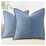 decorUhome Spring Chenille Soft Cozy Throw Pillow Covers 26x26 Set of 2, Modern Farmhouse Boho Velvet Decorative Euro Sham Pillow Cases with Stitched Edge for Couch Sofa Bed Home Decor, Blue decorUhome Spring Chenille Soft Cozy Throw Pillow Covers 26x26 Set of 2, Modern Farmhouse Boho Velvet Decorative Euro Sham Pillow Cases with Stitched Edge for Couch Sofa Bed Home Decor, Blue