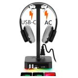 KAFRI RGB Headphone Stand with USB A&C Charger Desk Gaming Headset Holder Hanger Rack with 3 USB Charging Port and 2 Outlet - Suitable for Gamer Desktop Table Game Earphone Accessories Boyfriend Gifts KAFRI RGB Headphone Stand with USB A&C Charger Desk Gaming Headset Holder Hanger Rack with 3 USB Charging Port and 2 Outlet - Suitable for Gamer Desktop Table Game Earphone Accessories Boyfriend Gifts