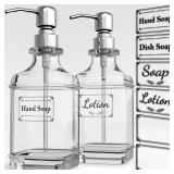 GLADPURE Soap Dispenser - 2 Pack, 18 Oz Antique Design Thick Glass Hand Soap Dispensers; with 304 Rust Proof Stainless Steel Pump, 6Pcs Clear Stickers, for Kitchen, Bathroom - Silver GLADPURE Soap Dispenser - 2 Pack, 18 Oz Antique Design Thick Glass Hand Soap Dispensers; with 304 Rust Proof Stainless Steel Pump, 6Pcs Clear Stickers, for Kitchen, Bathroom - Silver