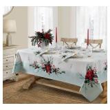 Lintex Holly Bough Stonewashed Border Christmas Tablecloth, 60 x 102 Inch Rectangle, Poinsettia and Holly Sprig Sage Bordered Holiday Easy Care Fabric Table Cover Lintex Holly Bough Stonewashed Border Christmas Tablecloth, 60 x 102 Inch Rectangle, Poinsettia and Holly Sprig Sage Bordered Holiday Easy Care Fabric Table Cover