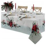 Lintex Holly Bough Stonewashed Border Christmas Tablecloth, 60 x 102 Inch Rectangle, Poinsettia and Holly Sprig Sage Bordered Holiday Easy Care Fabric Table Cover Lintex Holly Bough Stonewashed Border Christmas Tablecloth, 60 x 102 Inch Rectangle, Poinsettia and Holly Sprig Sage Bordered Holiday Easy Care Fabric Table Cover