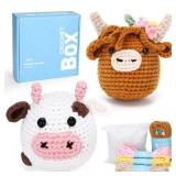 CrochetBox Crochet Kit for Beginner, Highland Cow and Cow Learn How to Crochet Stuffed Animals Gift for Adults and Teen, Knitting Set with Yarn Hook Stitch-by-Stitch Video Tutorial CrochetBox Crochet Kit for Beginner, Highland Cow and Cow Learn How to Crochet Stuffed Animals Gift for Adults and Teen, Knitting Set with Yarn Hook Stitch-by-Stitch Video Tutorial