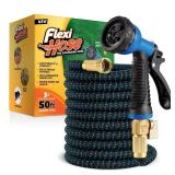 Flexi Hose Expandable Garden Hose with 8 Function Nozzle, 50FT - Lightweight Retractable Garden Hose, Water Hose - No-Kink Flexibility, 3/4 Inch Solid Brass Fittings and Double Latex Core Flexi Hose Expandable Garden Hose with 8 Function Nozzle, 50FT - Lightweight Retractable Garden Hose, Water Hose - No-Kink Flexibility, 3/4 Inch Solid Brass Fittings and Double Latex Core
