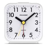 Peakeep Small Battery Operated Analog Travel Alarm Clock Silent No Ticking, Lighted on Demand and Snooze, Beep Sounds, Gentle Wake, Ascending Alarm, Easy Set (White) Peakeep Small Battery Operated Analog Travel Alarm Clock Silent No Ticking, Lighted on Demand and Snooze, Beep Sounds, Gentle Wake, Ascending Alarm, Easy Set (White)