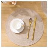 SHACOS Round Placemats Set of 6 Cotton Polyester Braided Place Mats 15 inch Heat Resistant Washable Table Mats for Kitchen Dining Party Natural Table Decor (Beige, 6) SHACOS Round Placemats Set of 6 Cotton Polyester Braided Place Mats 15 inch Heat Resistant Washable Table Mats for Kitchen Dining Party Natural Table Decor (Beige, 6)