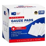 100pc Large Sterile Gauze Pads 4x4 Sterile for Wounds Bulk - 12ply Woven Gauze Sponges 4x4 Sterile - USP IV Breathable Mesh 4x4 Gauze Pads Sterile for Enhanced Absorption - First Aid Medical 100pc Large Sterile Gauze Pads 4x4 Sterile for Wounds Bulk - 12ply Woven Gauze Sponges 4x4 Sterile - USP IV Breathable Mesh 4x4 Gauze Pads Sterile for Enhanced Absorption - First Aid Medical