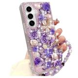 Changjia for Samsung Galaxy Z Fold 6 Glitter Bling Case,Cute Luxury 3D Crystal Rhinestone Diamond Flower Sparkle Stunning Stones Pearl with Wrist Strap Women Girls Case for Galaxy Z Fold 6 5G (Purple) Changjia for Samsung Galaxy Z Fold 6 Glitter Bling Case,Cute Luxury 3D Crystal Rhinestone Diamond Flower Sparkle Stunning Stones Pearl with Wrist Strap Women Girls Case for Galaxy Z Fold 6 5G (Purple)
