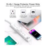 Surge Protector Power Strip 10 ft with 4 USB Ports 2 USB-C 6 AC Outlets, Flat Plug Extension Cord, USB Charging Station, Wall Mountable for Home, Office, Dorm Essentials, 1080J, ETL Listed Surge Protector Power Strip 10 ft with 4 USB Ports 2 USB-C 6 AC Outlets, Flat Plug Extension Cord, USB Charging Station, Wall Mountable for Home, Office, Dorm Essentials, 1080J, ETL Listed