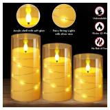 NURADA Flickering Flameless Candles: Built-in Star String Lights Acrylic Battery Operated LED Pillar Candles with Remote and Timer for Romantic Mood Home Decoration - 3 Pack Gold NURADA Flickering Flameless Candles: Built-in Star String Lights Acrylic Battery Operated LED Pillar Candles with Remote and Timer for Romantic Mood Home Decoration - 3 Pack Gold