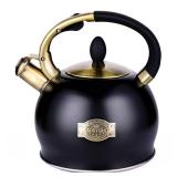 SUSTEAS Stove Top Whistling Tea Kettle - Food Grade Stainless Steel Teakettle Teapot with Cool Touch Ergonomic Handle, 2.64 Quart(BLACK) SUSTEAS Stove Top Whistling Tea Kettle - Food Grade Stainless Steel Teakettle Teapot with Cool Touch Ergonomic Handle, 2.64 Quart(BLACK)