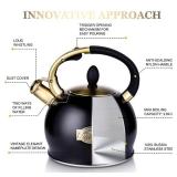 SUSTEAS Stove Top Whistling Tea Kettle - Food Grade Stainless Steel Teakettle Teapot with Cool Touch Ergonomic Handle, 2.64 Quart(BLACK) SUSTEAS Stove Top Whistling Tea Kettle - Food Grade Stainless Steel Teakettle Teapot with Cool Touch Ergonomic Handle, 2.64 Quart(BLACK)