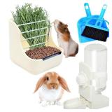 HERCOCCI Rabbit Hay Food Bin Feeder and Bunny Water Bottle Set, Hay Food Feeder Bowls Manger Rack with 500ml Hanging Water Dispenser Prevent Knock Over for Rabbit Guinea Pig Chinchilla (Large, White) HERCOCCI Rabbit Hay Food Bin Feeder and Bunny Water Bottle Set, Hay Food Feeder Bowls Manger Rack with 500ml Hanging Water Dispenser Prevent Knock Over for Rabbit Guinea Pig Chinchilla (Large, White)