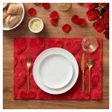 Artoid Mode Red Heart Love Valentine's Placemats Set of 4, 12x18 Inch Soft Plush Faux Fur Wool Holiday Table Mats for Party Kitchen Dining Decoration Artoid Mode Red Heart Love Valentine's Placemats Set of 4, 12x18 Inch Soft Plush Faux Fur Wool Holiday Table Mats for Party Kitchen Dining Decoration
