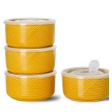 Adewnest Ceramic Bowls with Lids: 20 oz Microwave Safe Food Storage Containers for Soup, Salad, Cereal, Leftovers, Meal Prep, Lunch, Picnic, Camping, Serving - Airtight, Yellow, Set of 4 Adewnest Ceramic Bowls with Lids: 20 oz Microwave Safe Food Storage Containers for Soup, Salad, Cereal, Leftovers, Meal Prep, Lunch, Picnic, Camping, Serving - Airtight, Yellow, Set of 4