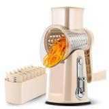 SUSTEAS Rotary Cheese Grater with Handle - Vegetable Shredder with 5 Well-designed Blades & Strong Suction Base,Round Mandoline Slicer & Food Chopper for Kitchen,with Blade Storage Box(Beige) SUSTEAS Rotary Cheese Grater with Handle - Vegetable Shredder with 5 Well-designed Blades & Strong Suction Base,Round Mandoline Slicer & Food Chopper for Kitchen,with Blade Storage Box(Beige)