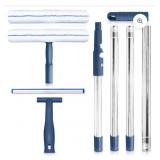 DSV Standard Window Cleaning Kit 62 , Window Washing Kit with Extension Pole with Silicone Scraper and 2X Microfiber Scrubber Sleeves, Window Cleaner Tool for Home, Shower, Glass, Mirror, Car