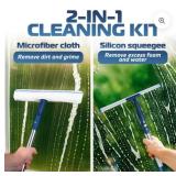 DSV Standard Window Cleaning Kit 62 , Window Washing Kit with Extension Pole with Silicone Scraper and 2X Microfiber Scrubber Sleeves, Window Cleaner Tool for Home, Shower, Glass, Mirror, Car