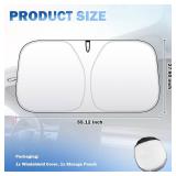 Car Sun Shade,240T Silver Coated Fabric Front Windshield Suns Shade with Double Ring & Opening Design for Blocking Heat,Foldable Windshield Cover Sun Shades with Storage Bag (L(57.08x31.49))